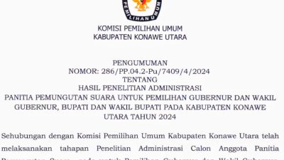 KPU Konawe Utara Umumkan Hasil Seleksi Administrasi PPS