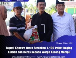 Bupati Konawe Utara Serahkan 1.100 Paket Daging Kurban dan Beras kepada Warga Kurang Mampu