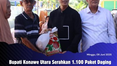 Bupati Konawe Utara Serahkan 1.100 Paket Daging Kurban dan Beras kepada Warga Kurang Mampu