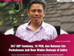 367 IUP Tambang, 16 PSN, dan Ratusan Izin Perkebunan Jadi Bom Waktu Ekologis di Sultra