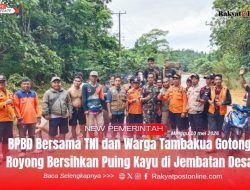 BPBD Bersama TNI dan Warga Tambakua Gotong Royong Bersihkan Puing Kayu di Jembatan Desa