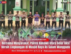 Bersama Masyarakat, Polres Konawe Utara Gelar Aksi Bersih Lingkungan di Masjid Raya As Salam Wanggudu